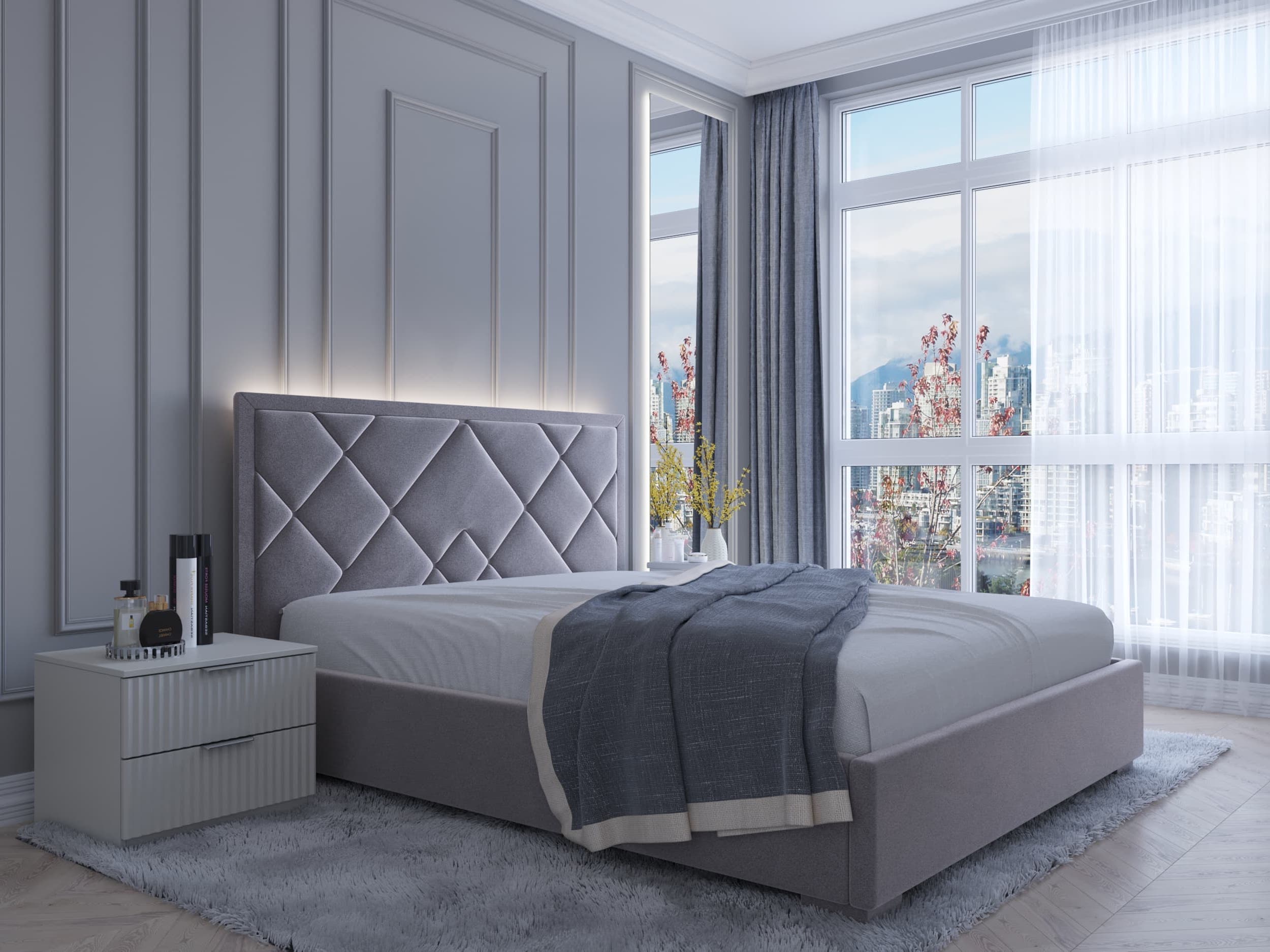 Кровать Лилиана, велюр серо-коричневый